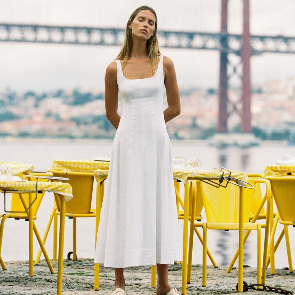 Zara Linen Strappy Midi Dress- Size Small- New- Never Worn- white linen dress